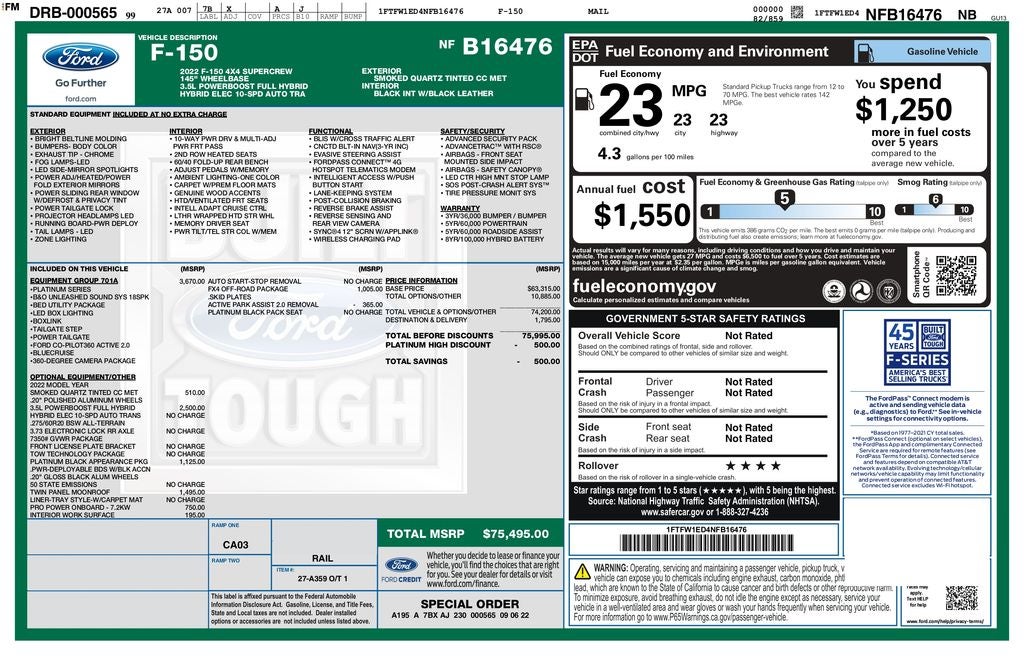 2022 Ford F-150 Platinum 4WD | Pano Roof | 360 Camera | Tow Tech Pkg