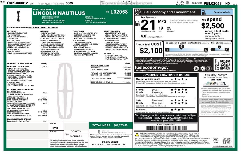 2023 Lincoln Nautilus Reserve II AWD | Ultimate Pkg | Pano Roof | BLIS | 360 Cam