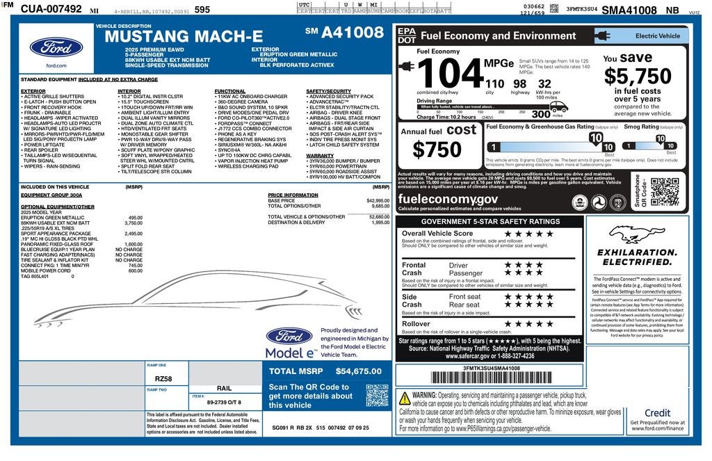 2025 Ford Mustang Mach-E Premium AWD | Glass Roof | 360 Cam | Sport Appear Pkg