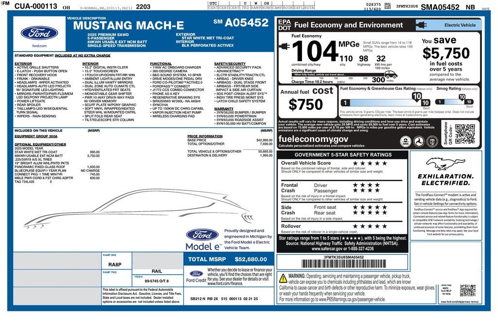 2025 Ford Mustang Mach-E Premium AWD | Glass Roof | 360 Cam | Htd & Vent Seats