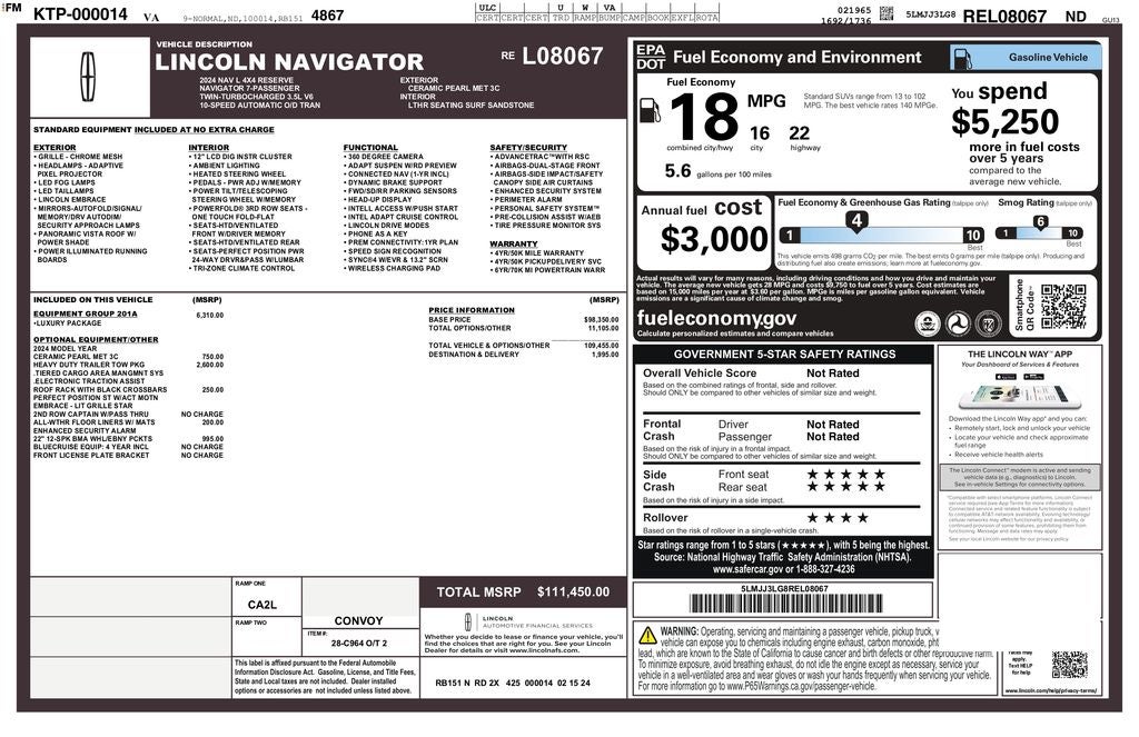 2024 Lincoln Navigator L Reserve | Bluecruise Equip | 360 Camera | HUD | Pano Roof