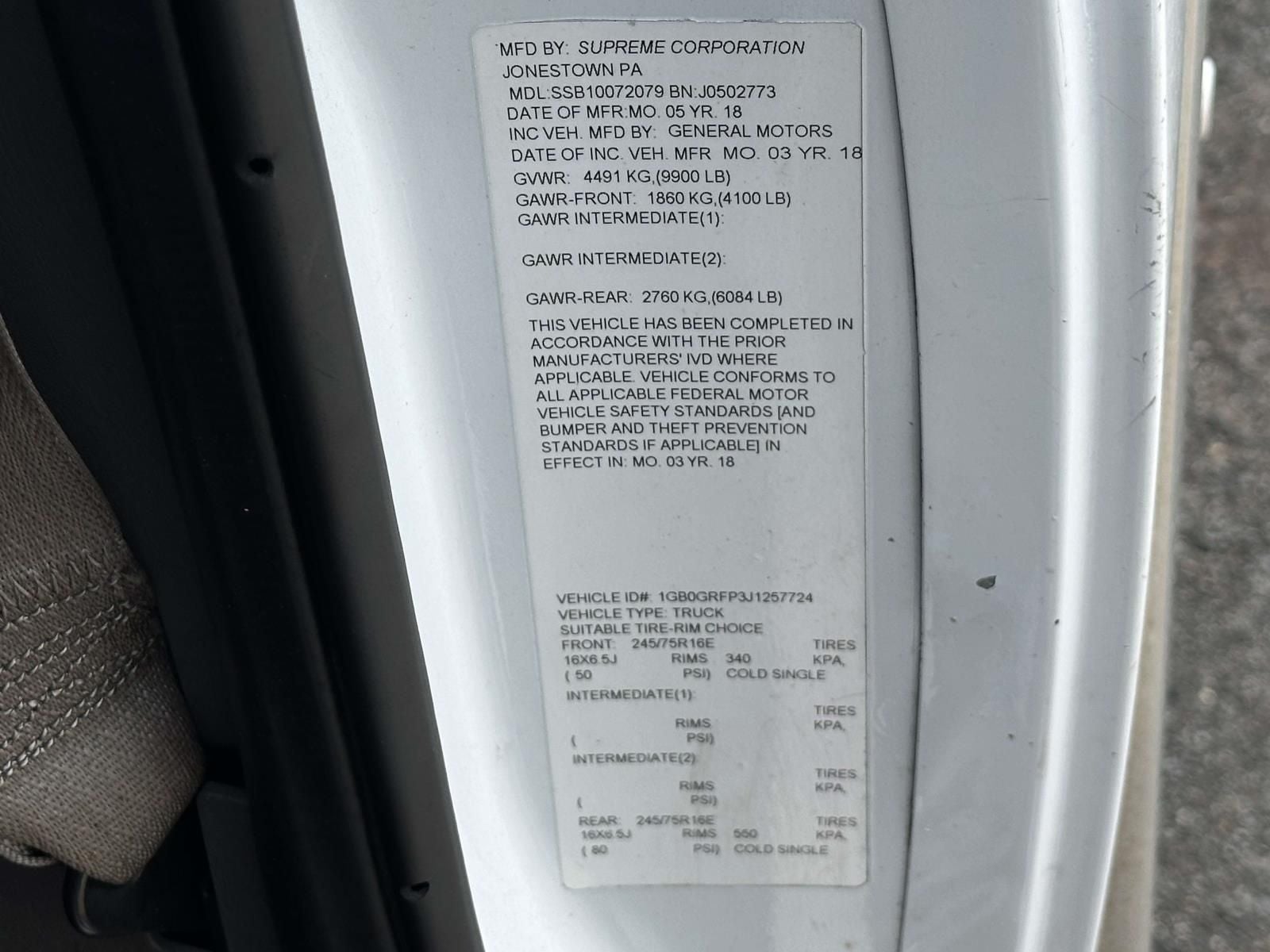 2018 Chevrolet Express 3500 Work Van Cutaway