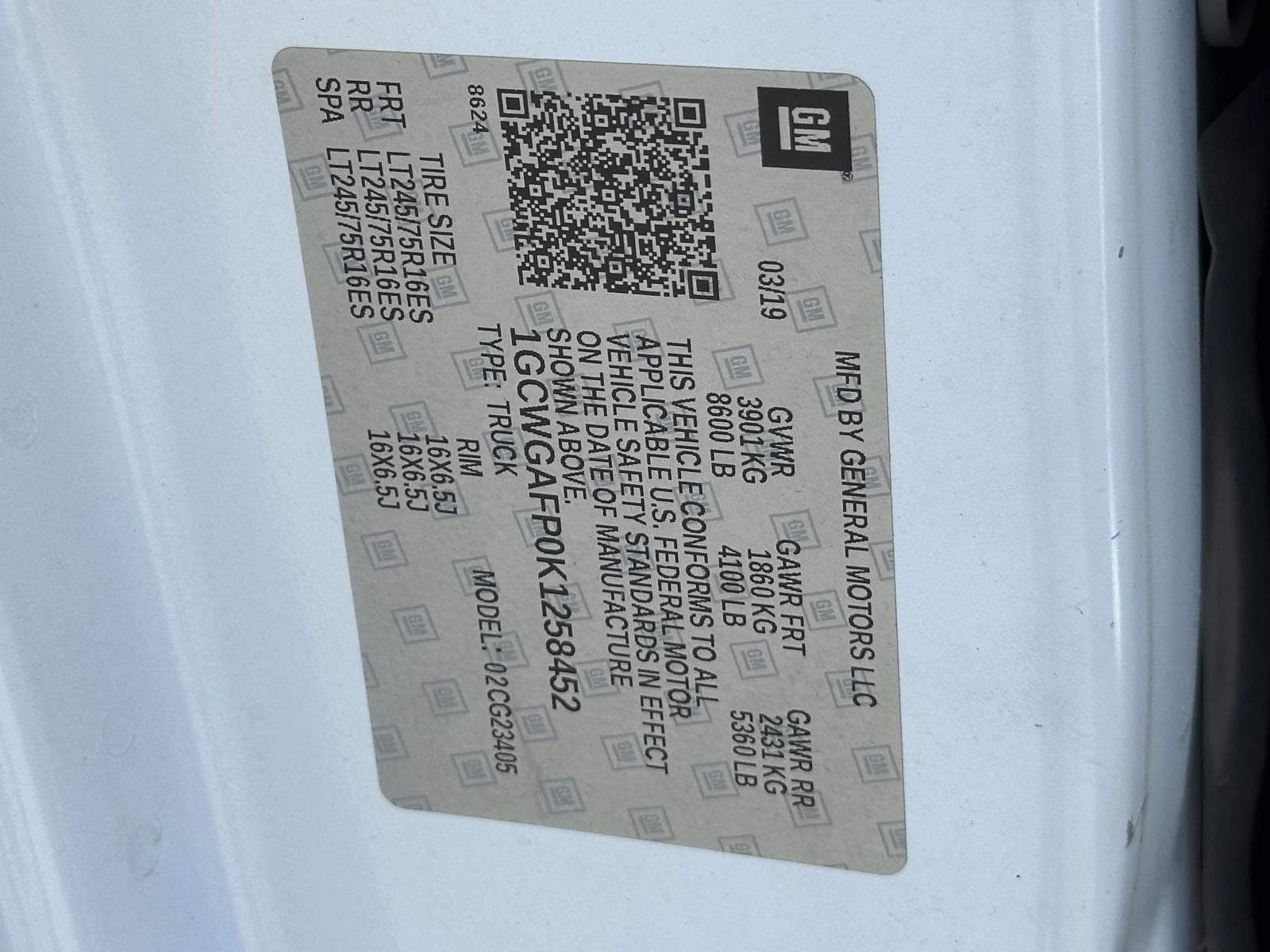 2019 Chevrolet Express 2500 Work Van Cargo