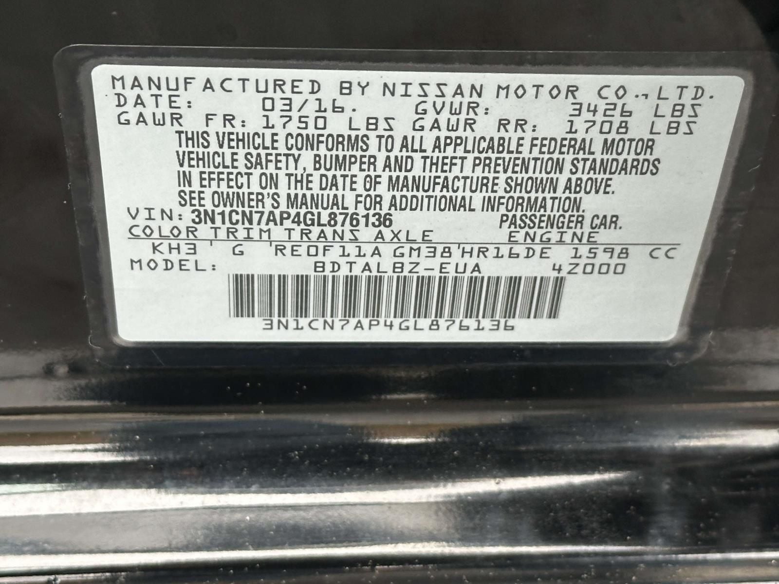 2016 Nissan Versa 1.6 SV