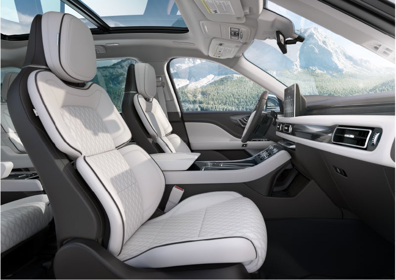 The interior of a Lincoln Aviator® Black Label model is shown in the Chalet theme | Ted Britt Chantilly Lincoln in Chantilly VA