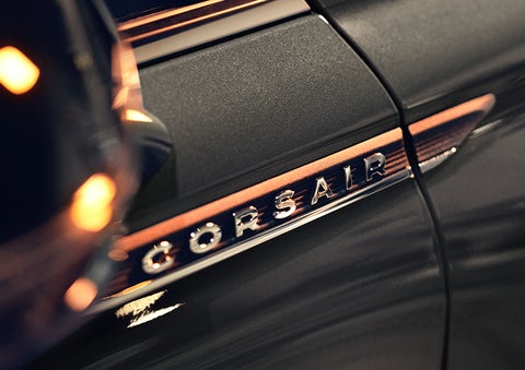 The stylish chrome badge reading “CORSAIR” is shown on the exterior of the vehicle. | Ted Britt Chantilly Lincoln in Chantilly VA