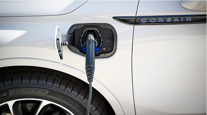 An electric charger is shown plugged into the charging port of a Lincoln Corsair® Grand Touring
model. | Ted Britt Chantilly Lincoln in Chantilly VA