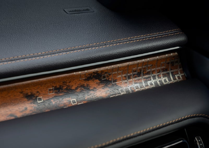 A close-up shot of the 2026 Lincoln Aviator® dashboard with unique black and brown accents and brown stitching. | Ted Britt Chantilly Lincoln in Chantilly VA